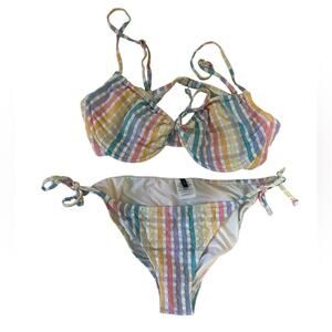 J. Crew Rainbow Seersucker Two Piece Bikini Set - Size 36D Top / S Bottom